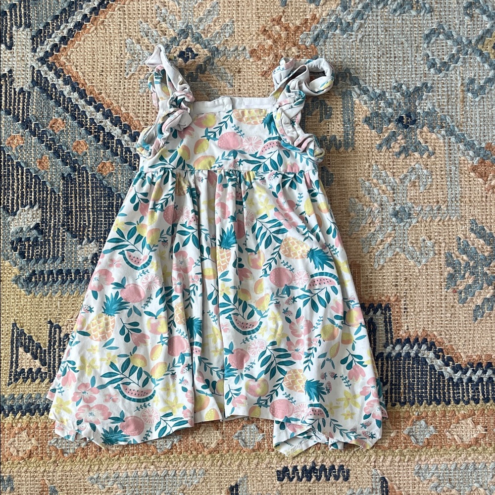 Tommy Bahama Girls White Sundress with Pink, Yellow & Green Floral Fruit Print